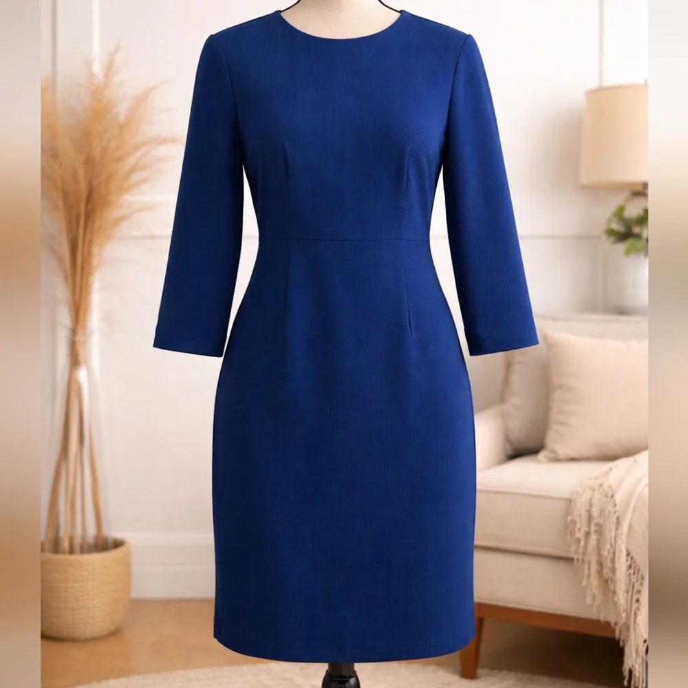 J.Crew‎ Blue Ponte Knit Dress Size 12 Exposed Back Zipper